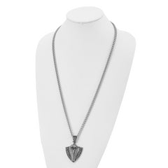 Chisel Stainless Steel Antiqued Polished and Textured Snake on Shield Pendant on a 30 inch Curb Chain Necklace