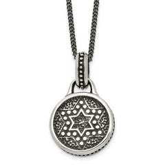 Stainless Steel Antiqued and Polished Star of David 22in Necklace