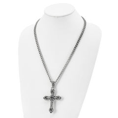 Sophia Jewelers Men's Stainless Steel Cross Pendant with Black Agate on 24 Curb Chain