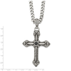 Sophia Jewelers Men's Stainless Steel Cross Pendant with Black Agate on 24 Curb Chain