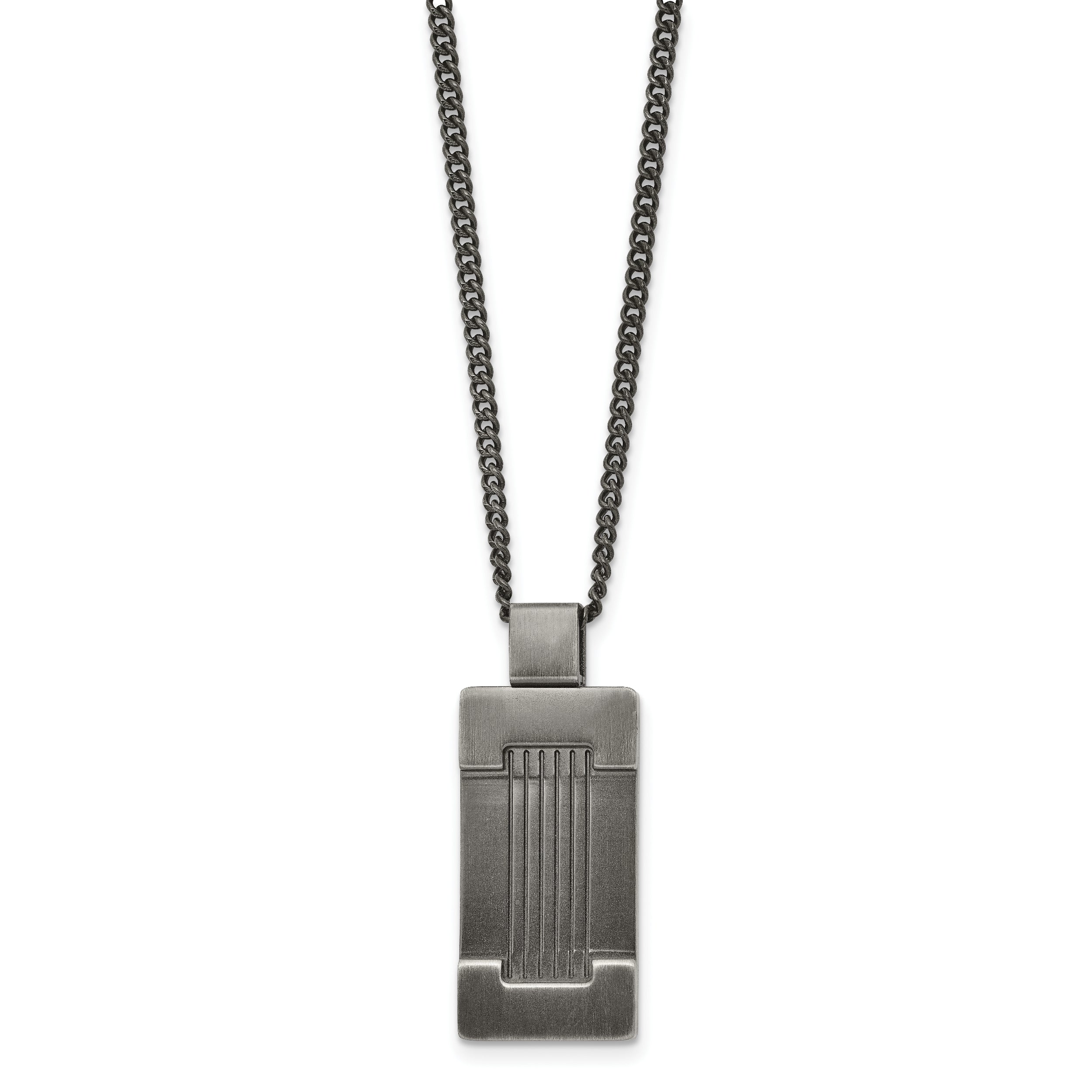 Stainless Steel Antiqued and Brushed Dog Tag 22in Necklace