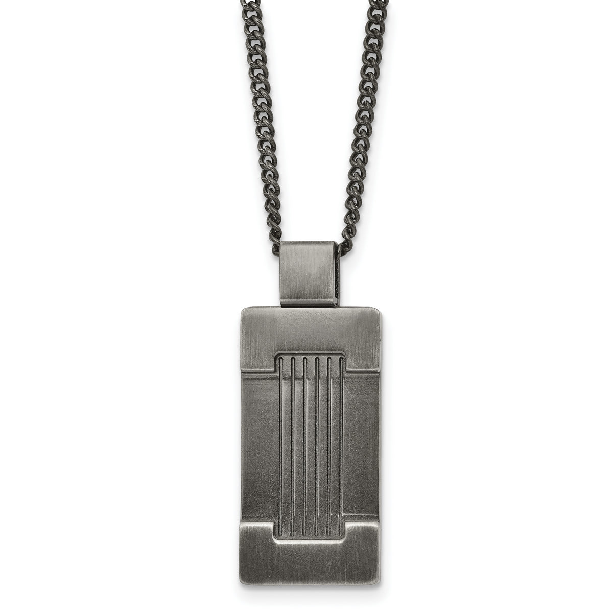 Stainless Steel Antiqued and Brushed Dog Tag 22in Necklace