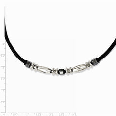 Stainless Steel Leather Polished & Hematite Beads 16.5in Necklace