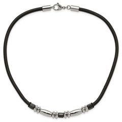 Stainless Steel Polished & Hematite Beads Leather Cord Necklace