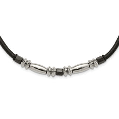 Stainless Steel Polished & Hematite Beads Leather Cord Necklace