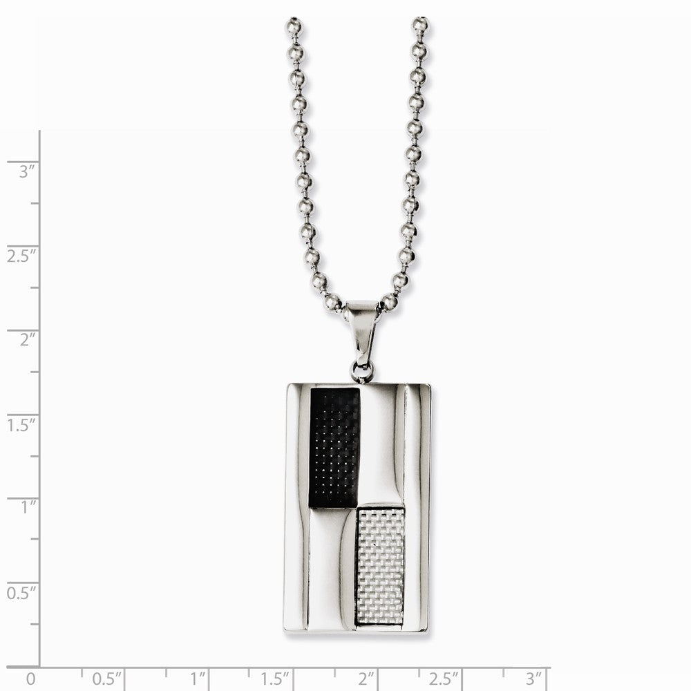 Stainless Steel Polished Black & Grey Carbon Fiber Inlay 24in Necklace