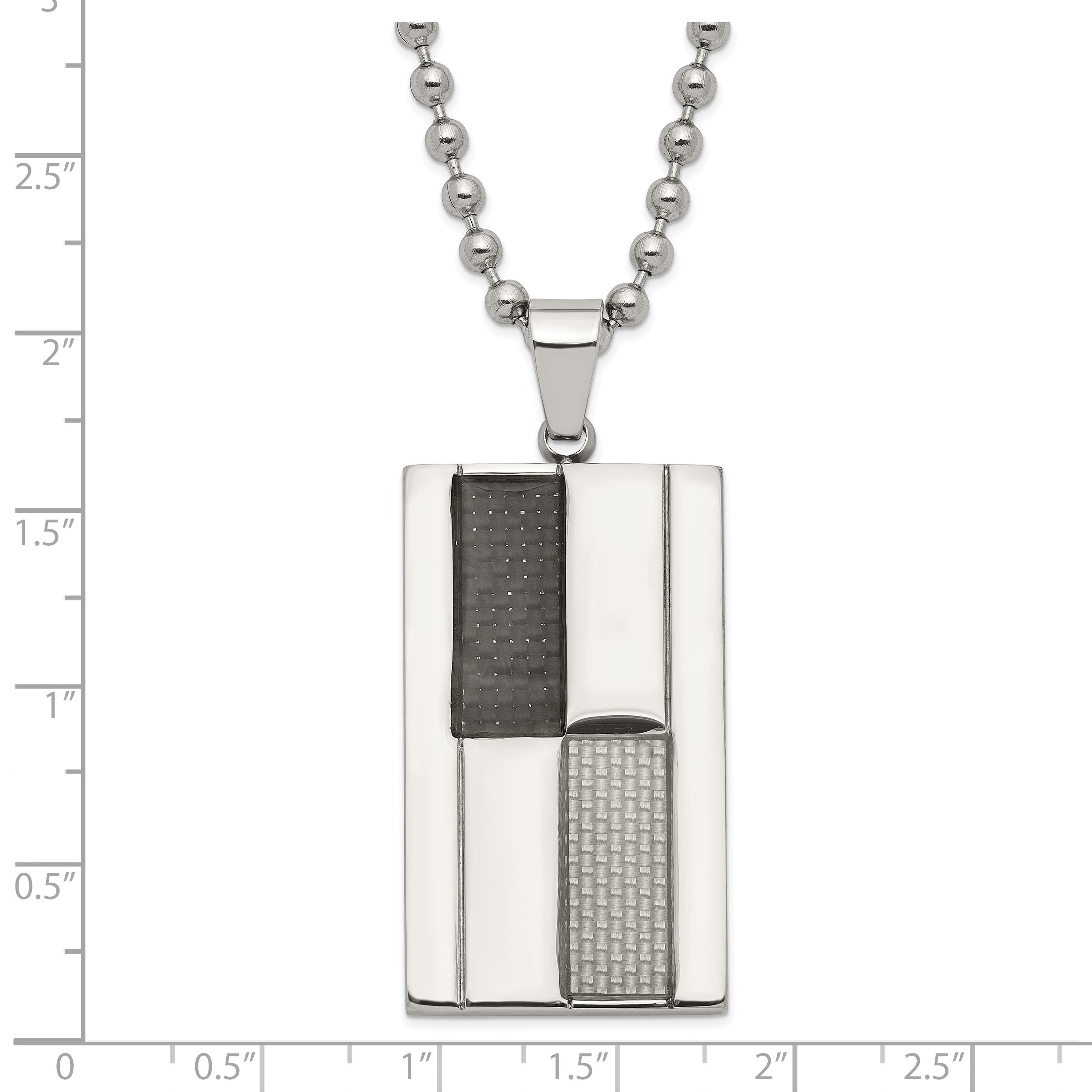 Stainless Steel Polished Black & Grey Carbon Fiber Inlay Dogtag Necklace