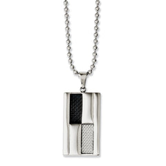 Stainless Steel Carbon Fiber Inlay Necklace with Polished Finish