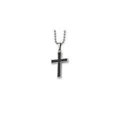 Stainless Steel Cross Necklace with Carbon Fiber Inlay, Polished Finish