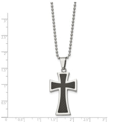 Chisel Stainless Steel Polished with Carbon Fiber Inlay Cross Pendant on a 22 inch Ball Chain Necklace