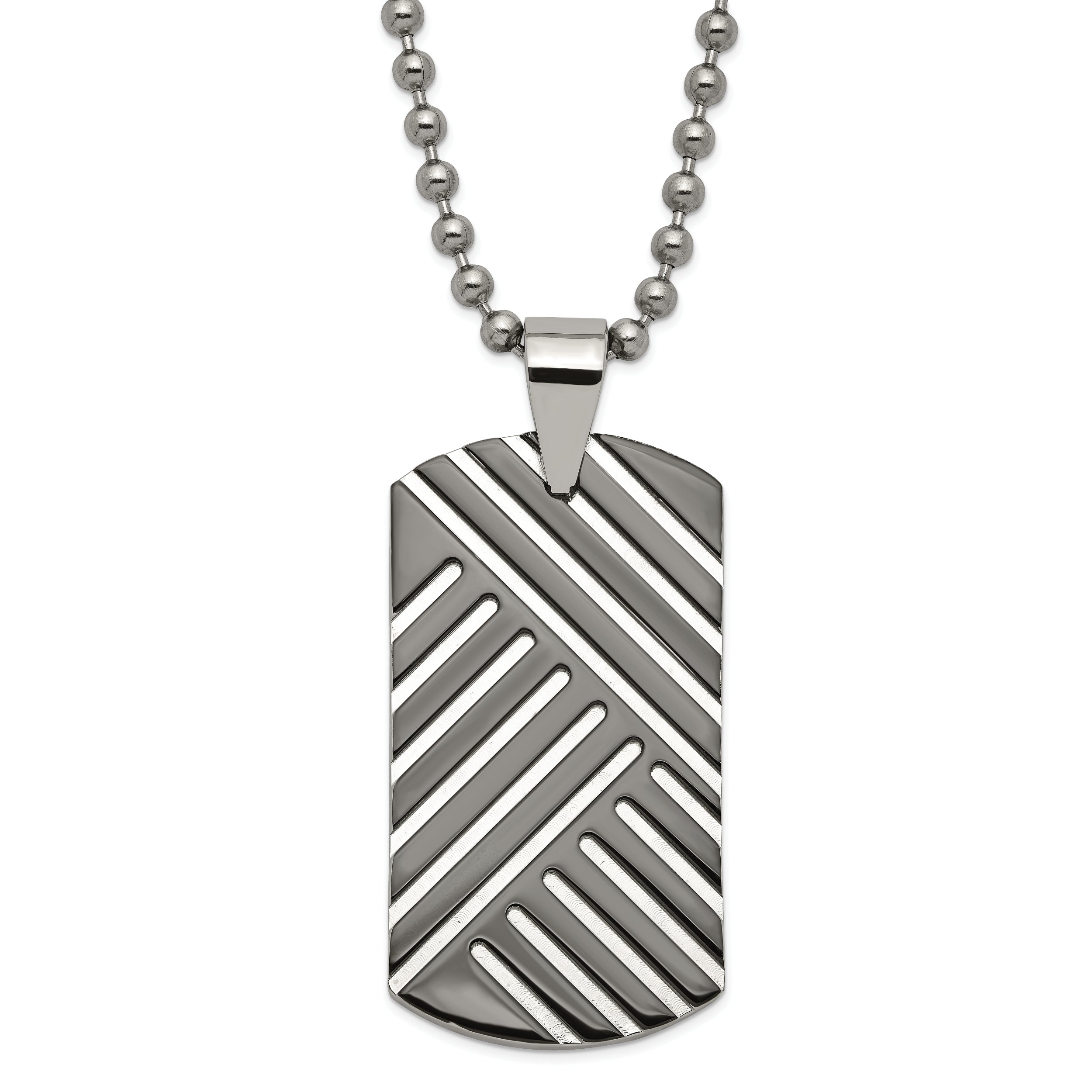 Stainless Steel & Black Enamel Polished Dog Tag Necklace