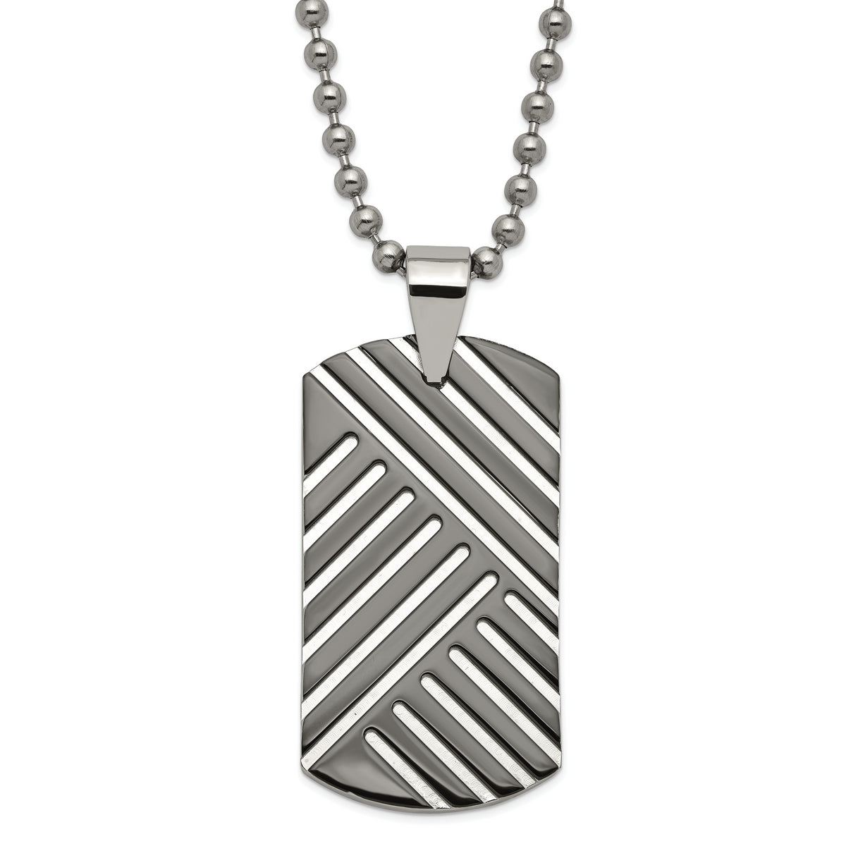 Stainless Steel & Black Enamel Polished Dog Tag Necklace