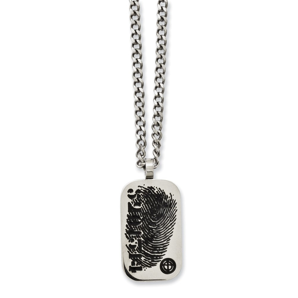 Stainless Steel Black Enamel Fingerprint Dog Tag 20in Necklace