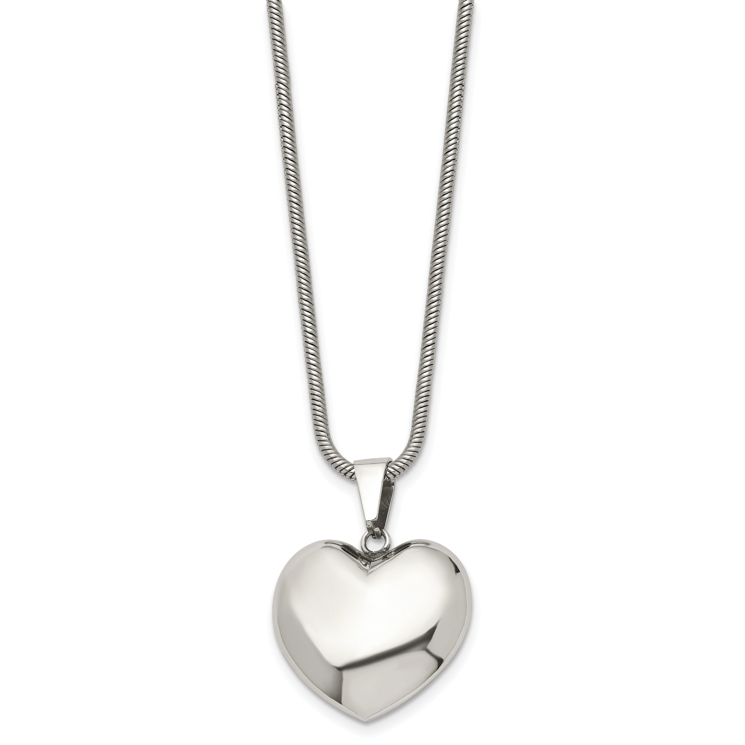 Stainless Steel Polished Heart Pendant Necklace for Women 20in