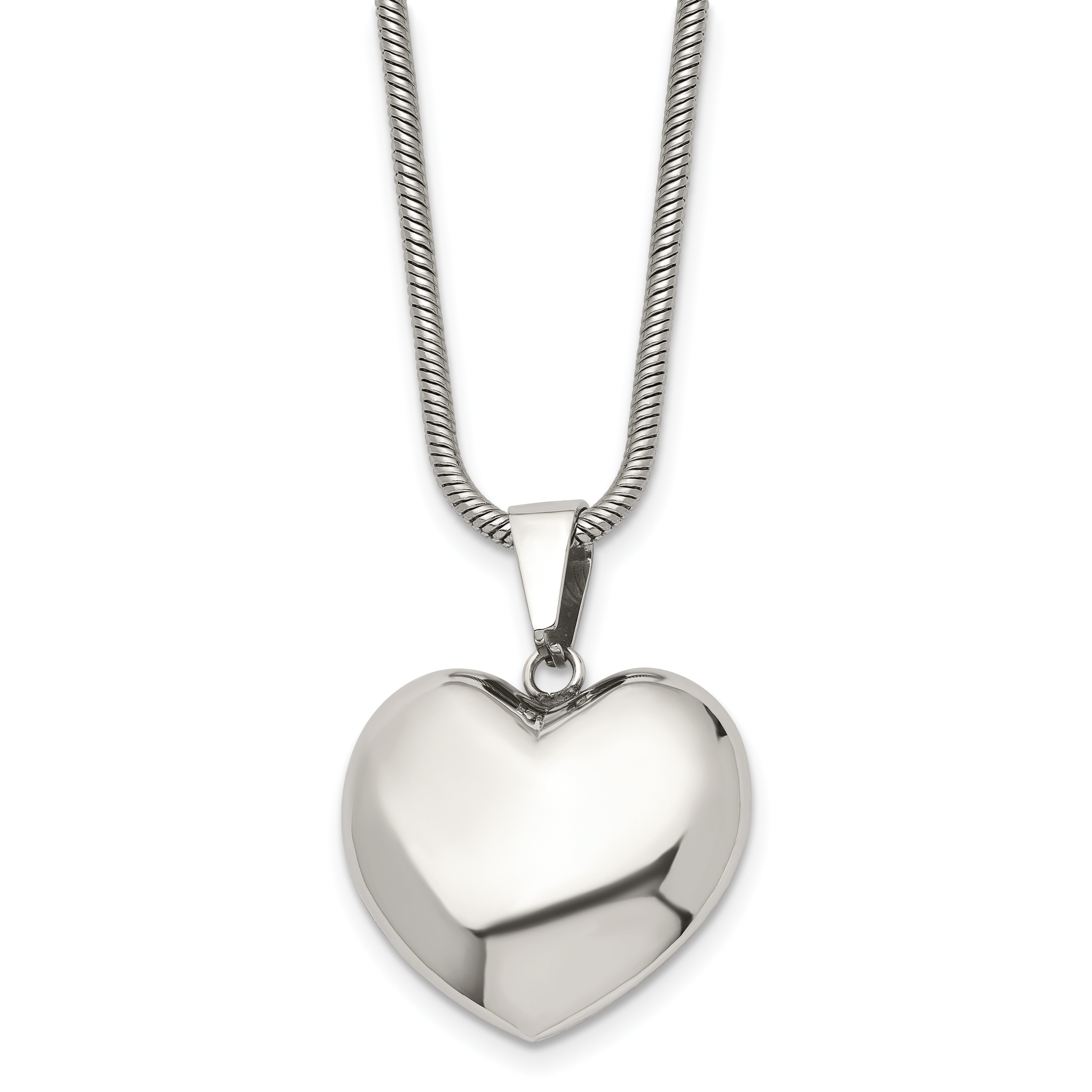 Stainless Steel Polished Hollow Puffed Heart 20in Necklace