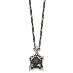 Stainless Steel Men's Necklace with Black Agate Fleur de Lis Pendant