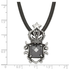 Stainless Steel Antiqued Star Crown with Black Glass Necklace