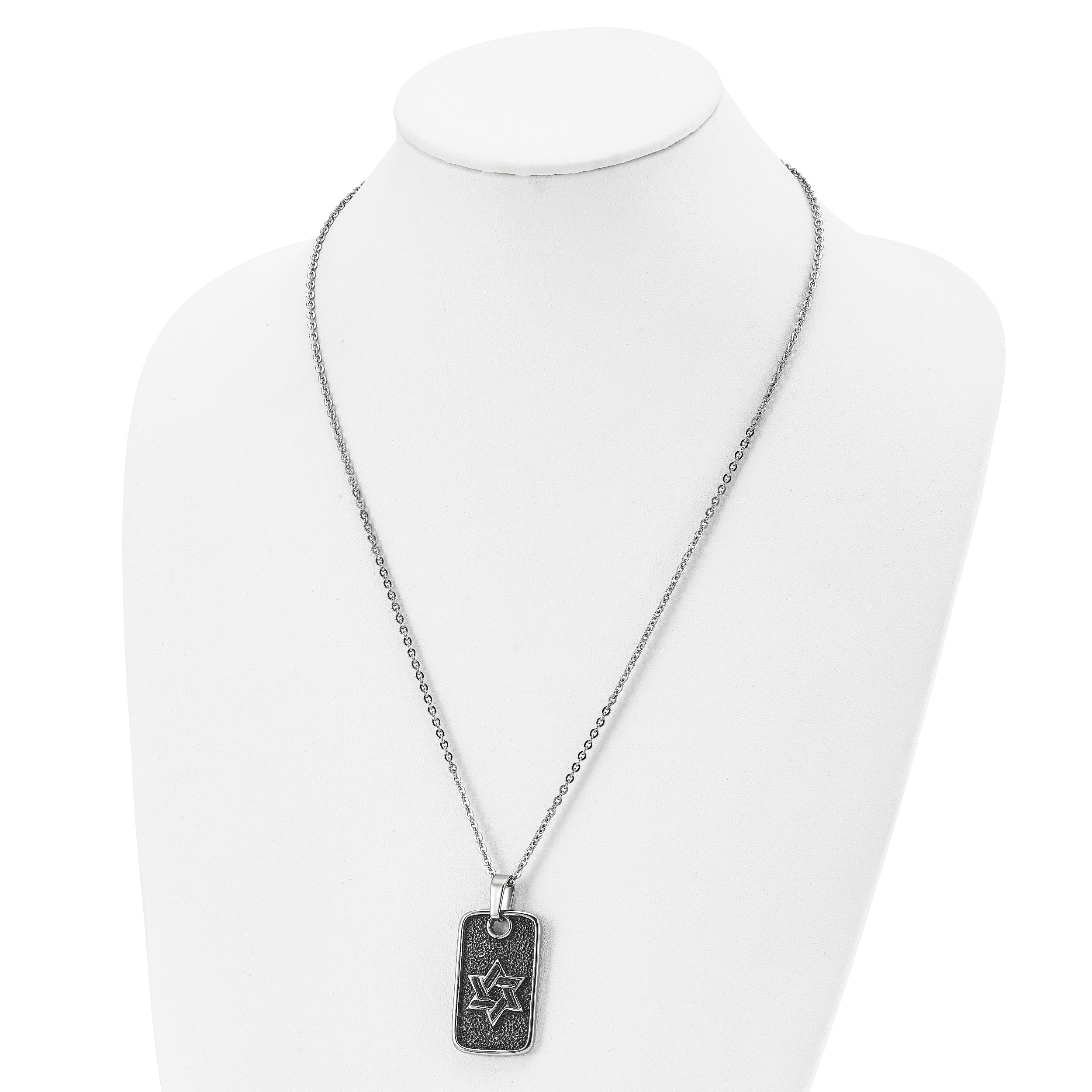 Stainless Steel Antiqued and Polished Star of David Dog Tag 24in Necklace