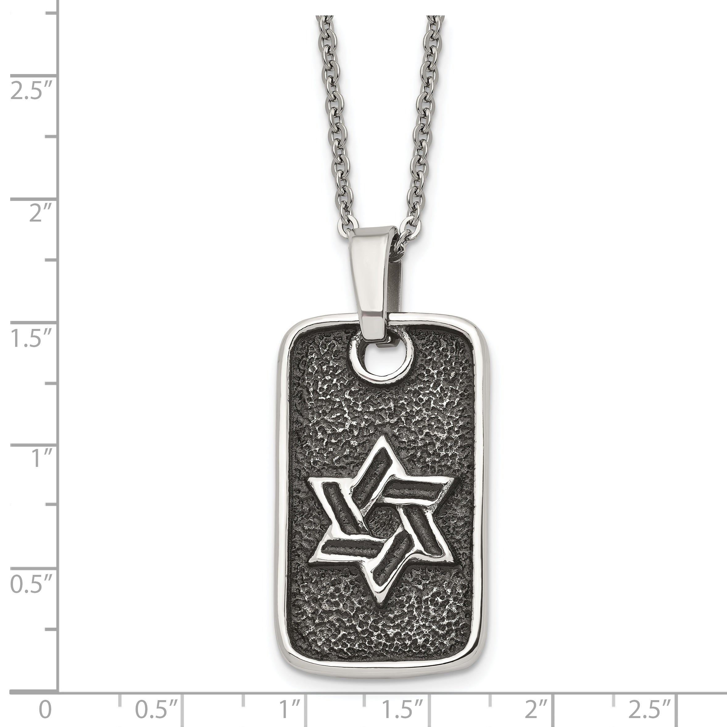 Stainless Steel Antiqued and Polished Star of David Dog Tag 24in Necklace