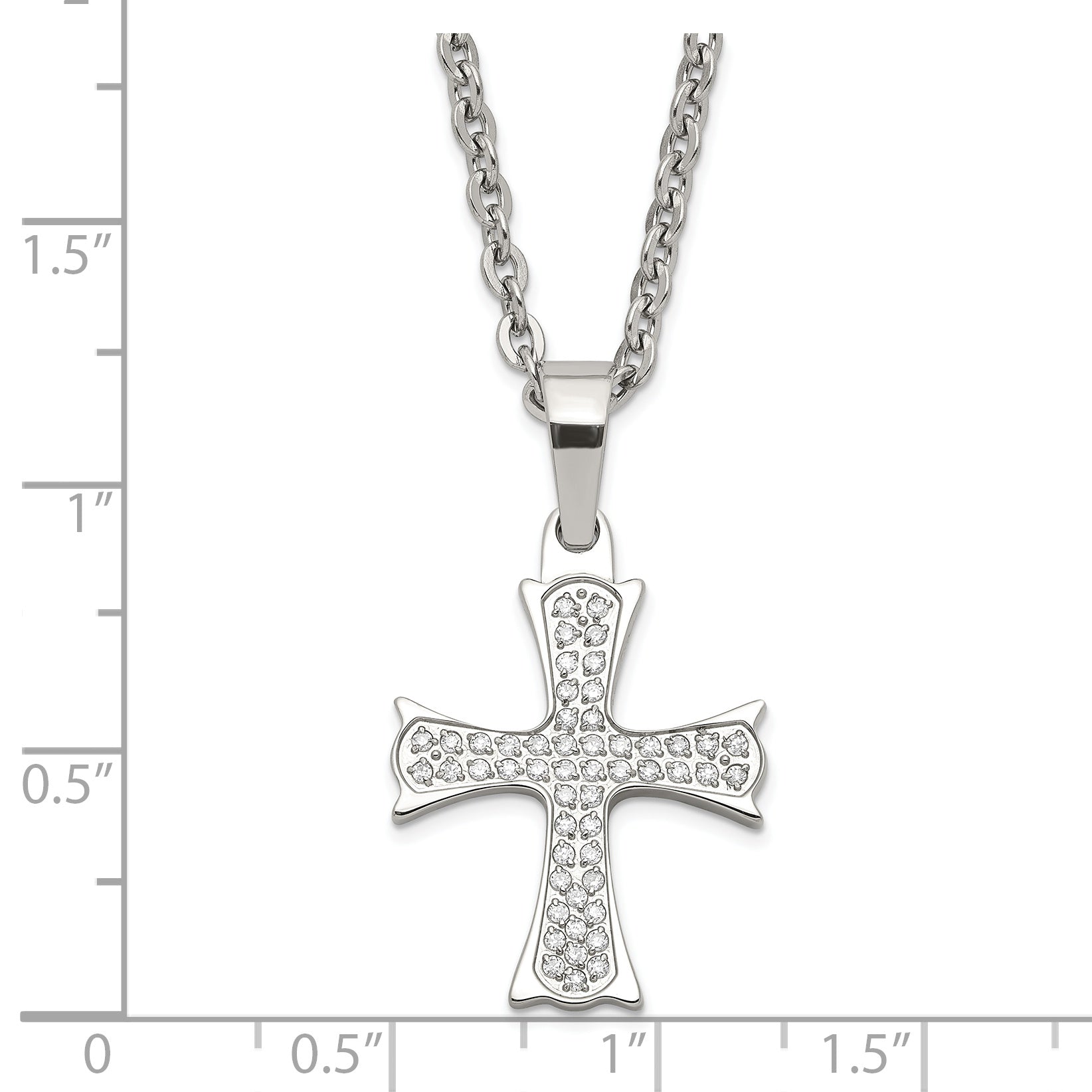 Stainless Steel Polished CZ Cross Necklace