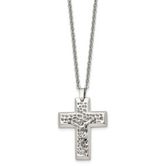 Chisel Stainless Steel Polished and Textured Crucifix Pendant on a 20 inch Cable Chain Necklace