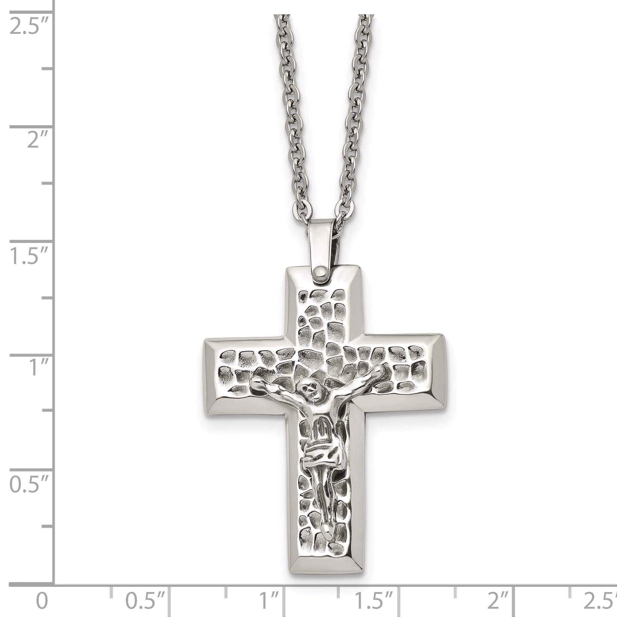 Chisel Stainless Steel Polished and Textured Crucifix Pendant on a 20 inch Cable Chain Necklace