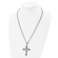 Stainless Steel Crucifix Pendant Necklace with Antiqued Finish, Unisex Gift Ready