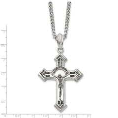 Stainless Steel Crucifix Pendant Necklace with Antiqued Finish, Unisex Gift Ready