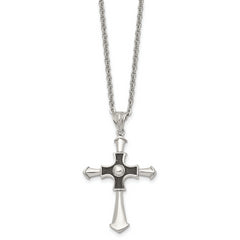 Sophia Jewelers Men's Stainless Steel Cross Necklace with Polished Finish