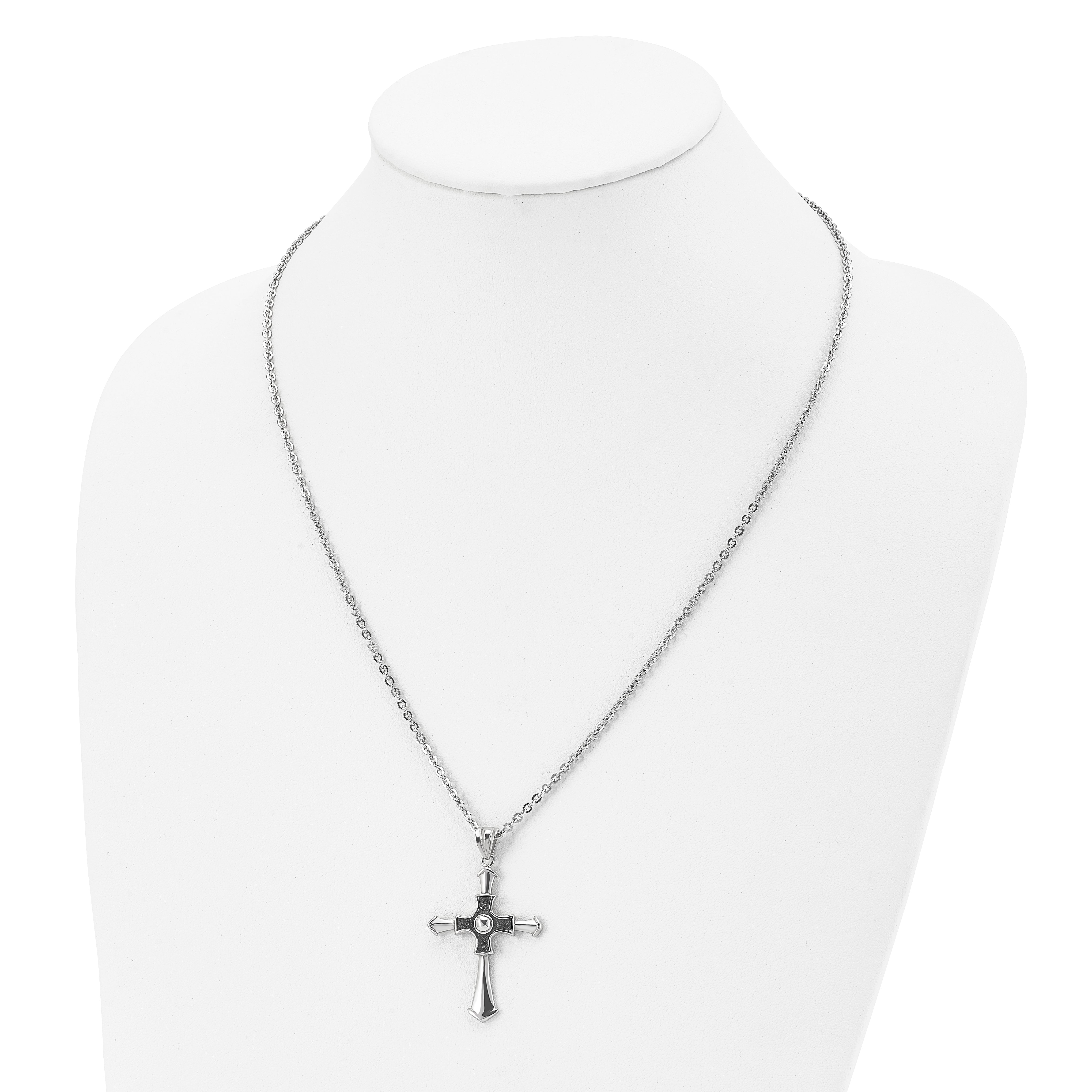 Sophia Jewelers Men's Stainless Steel Cross Necklace with Polished Finish