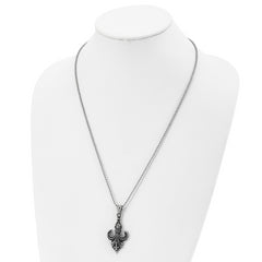 Sophia Jewelers Stainless Steel Men's Fleur de Lis Necklace 24 Polished & Antiqued