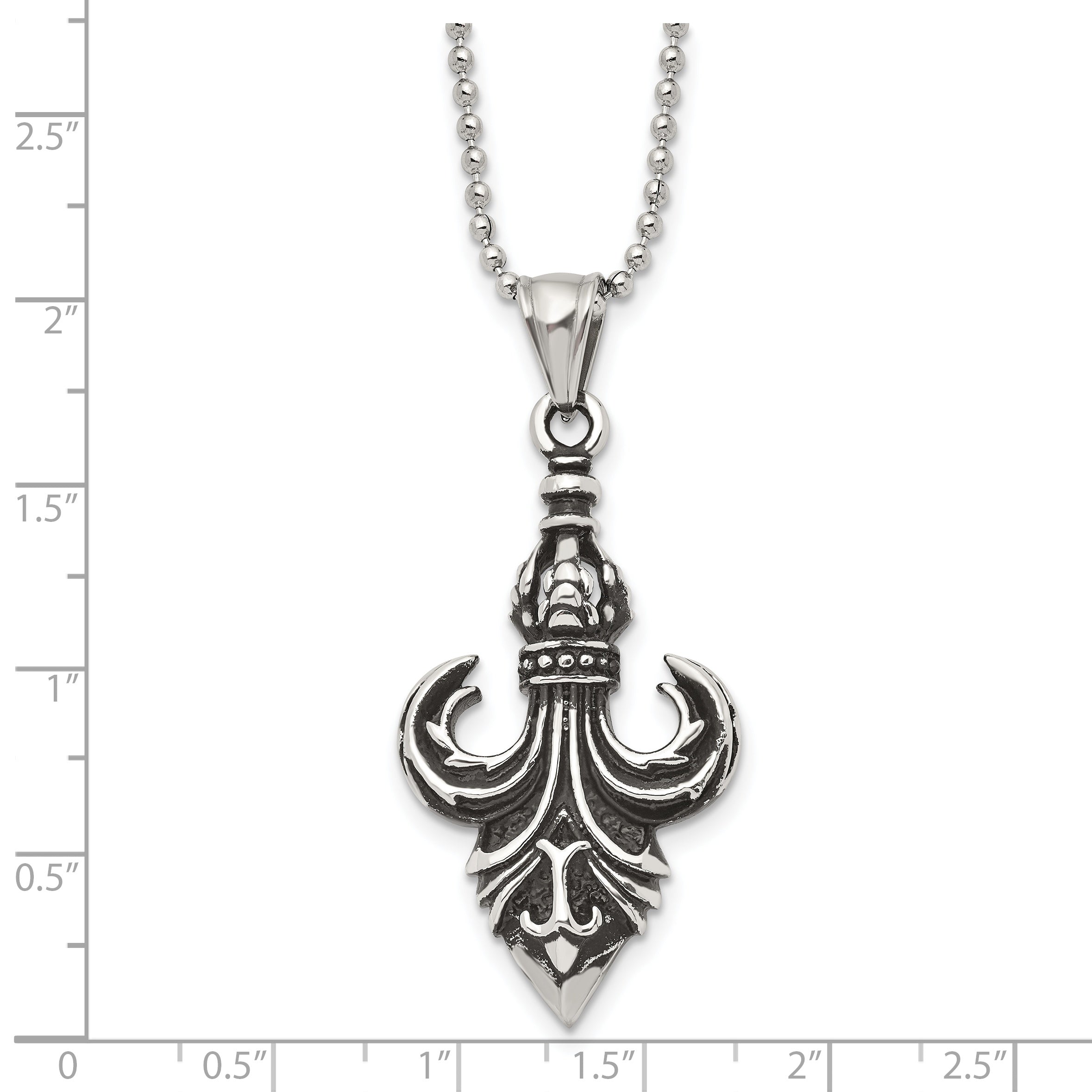 Sophia Jewelers Stainless Steel Men's Fleur de Lis Necklace 24 Polished & Antiqued