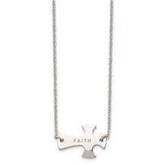 Chisel Stainless Steel Polished FAITH Sideways Cross on a 19 inch Cable Chain Necklace