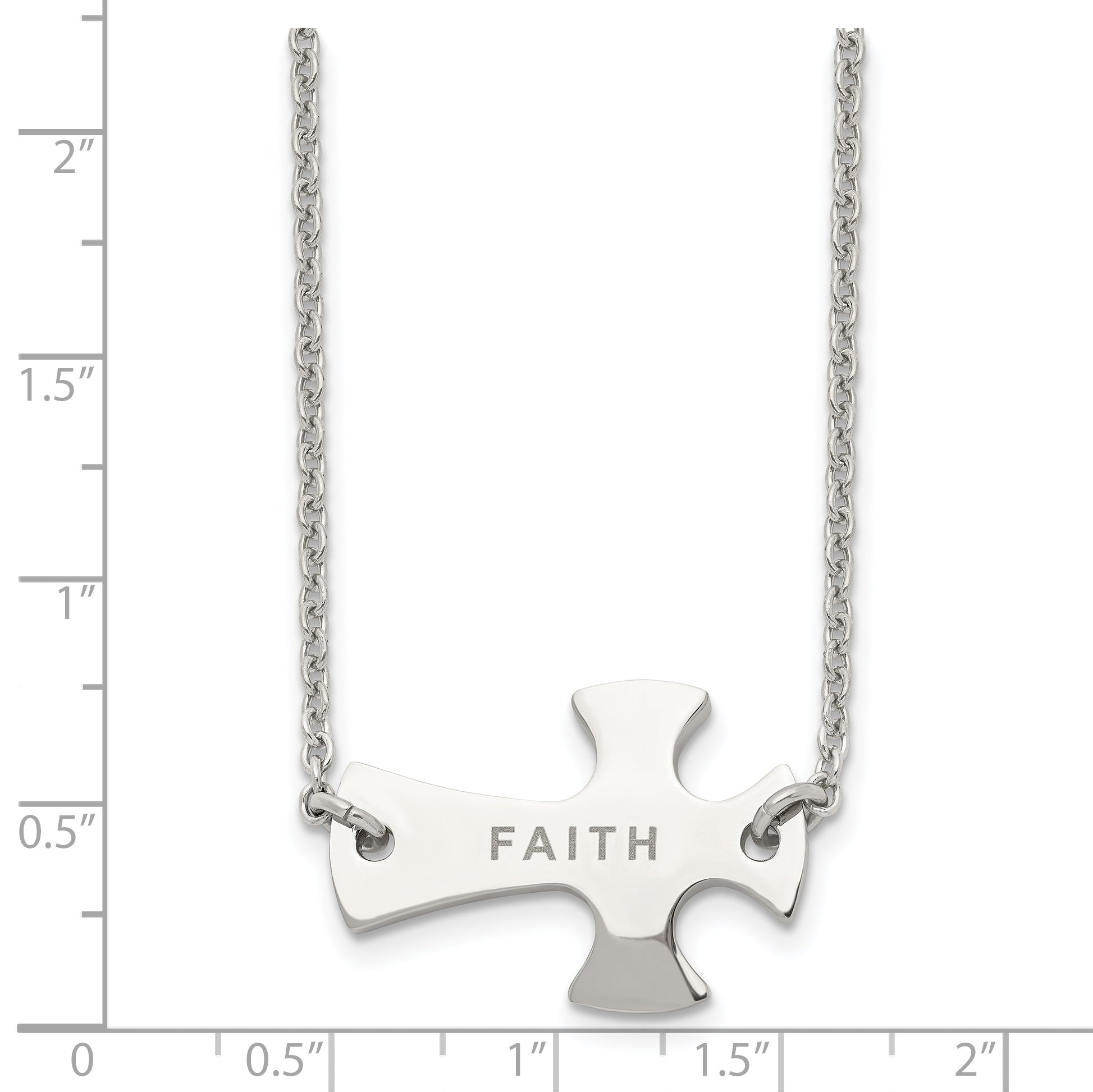 Chisel Stainless Steel Polished FAITH Sideways Cross on a 19 inch Cable Chain Necklace