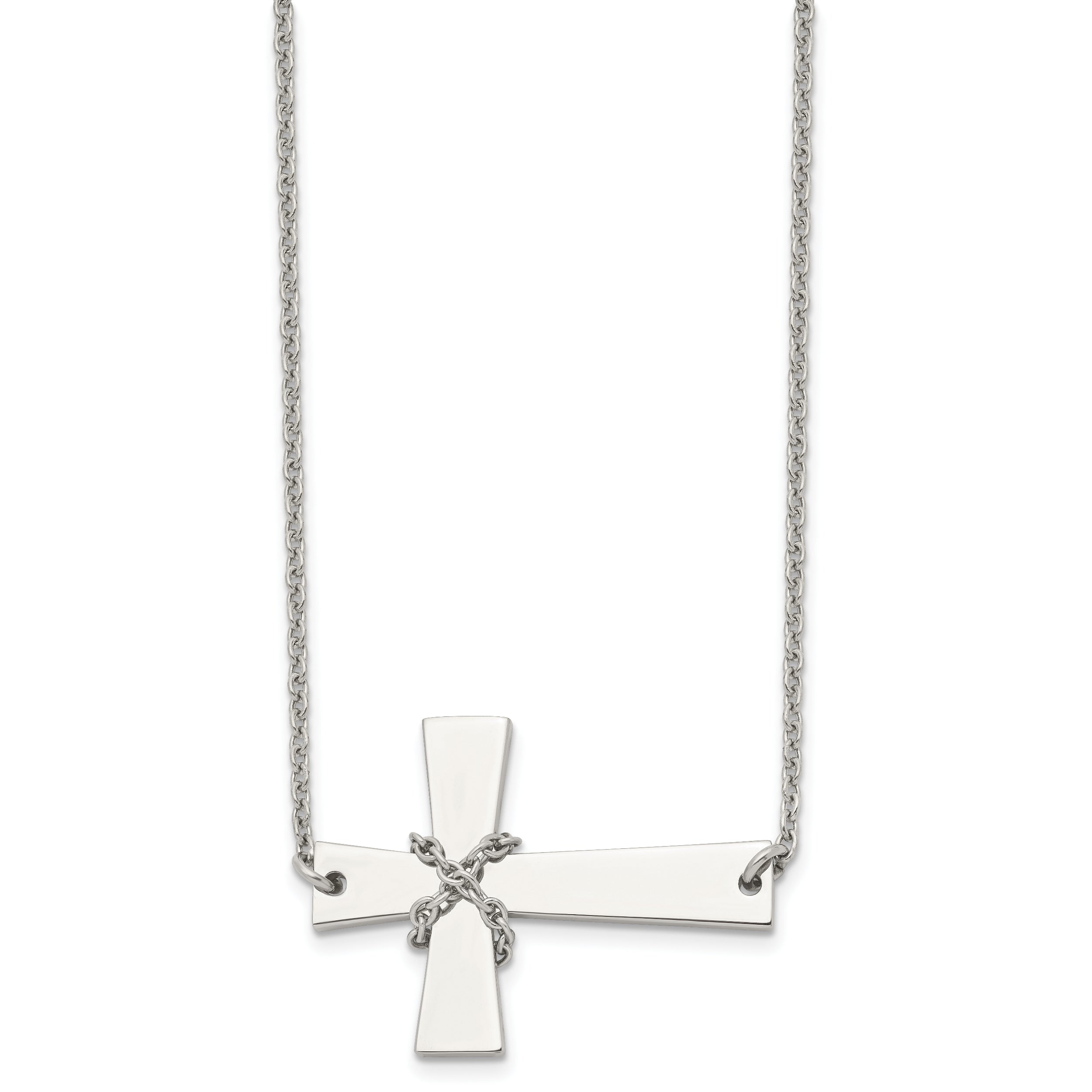 Chisel Stainless Steel Polished Sideways Cross with Chain on a 21 inch Cable Chain Necklace