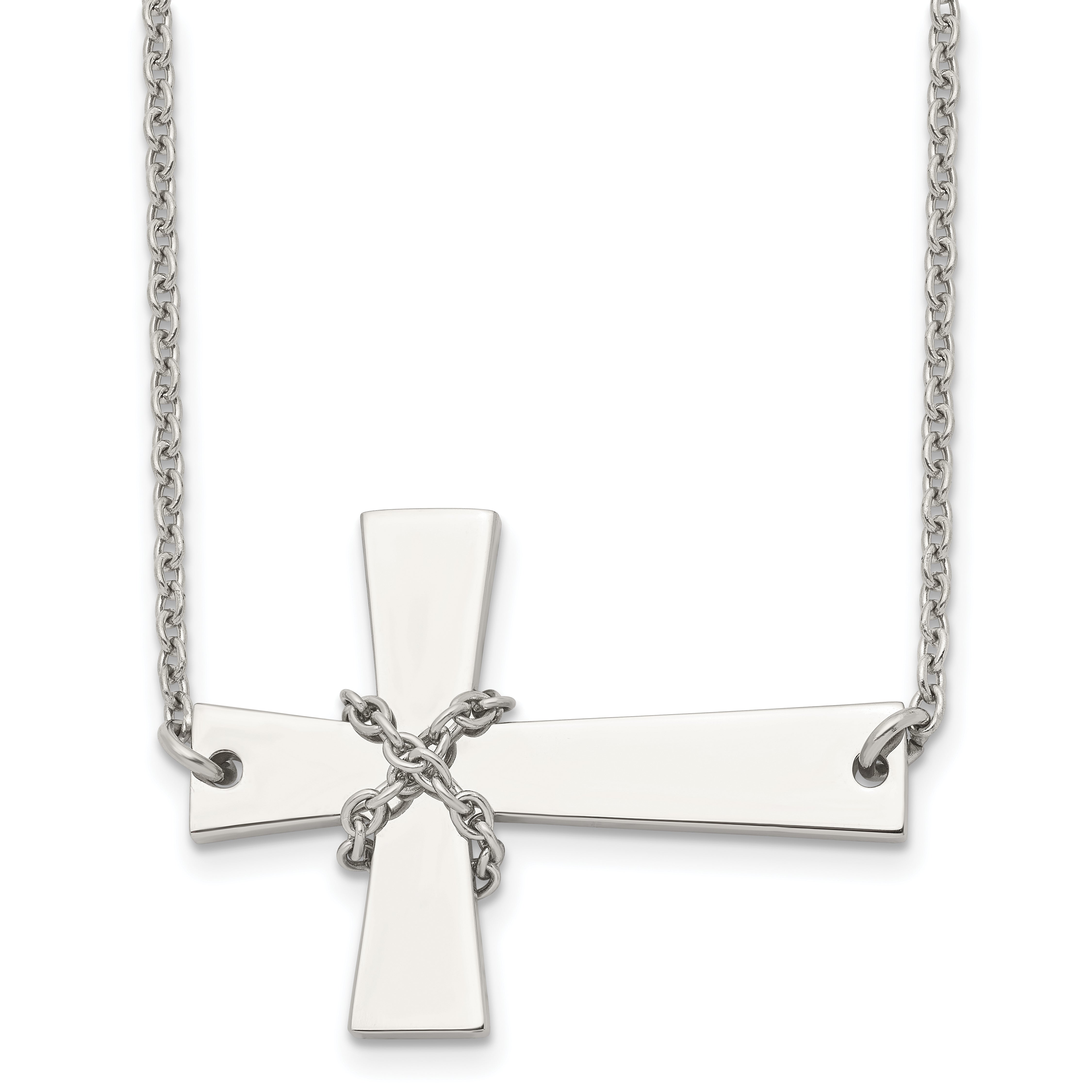 Chisel Stainless Steel Polished Sideways Cross with Chain on a 21 inch Cable Chain Necklace