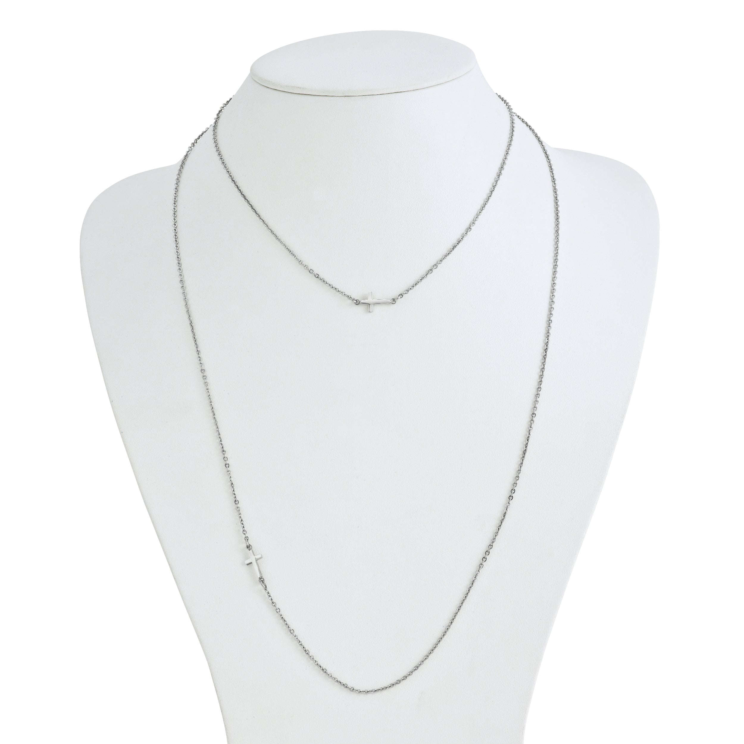 Chisel Stainless Steel Polished Layered Sideways Cross on an 18 inch Cable Chain Necklace