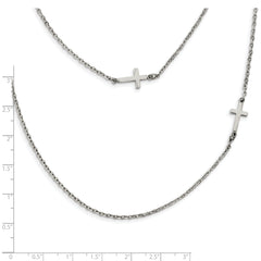 Chisel Stainless Steel Polished Layered Sideways Cross on an 18 inch Cable Chain Necklace