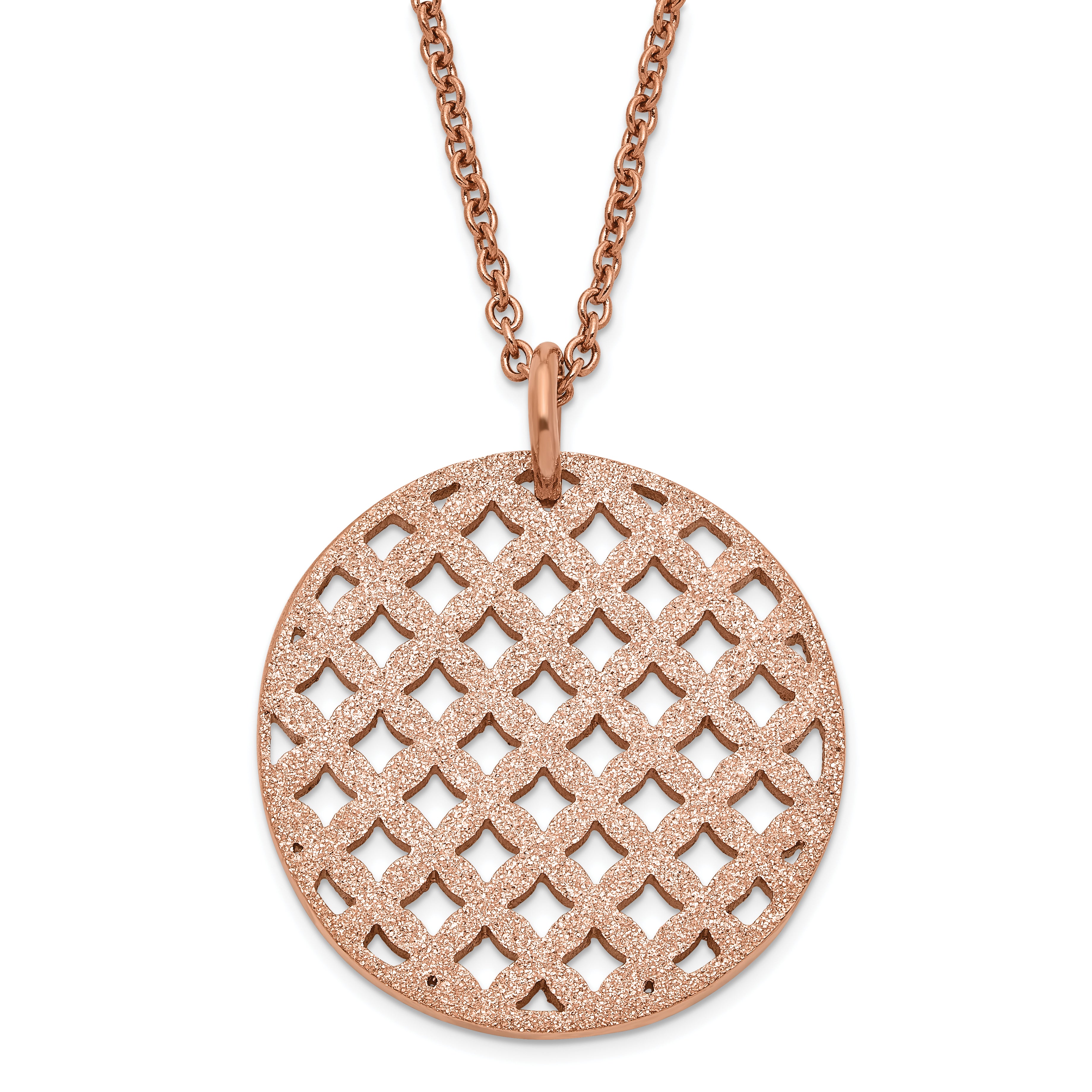 Stainless Steel Pink IP-plated Textured Circle Necklace