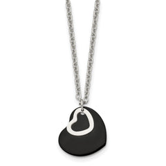 Chisel Stainless Steel Polished Black IP-plated Hearts on a 18 inch Cable Chain Necklace