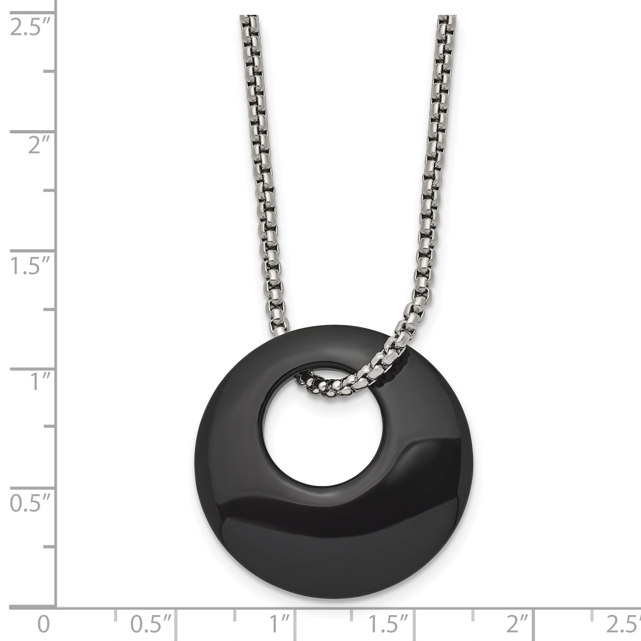 Chisel Stainless Steel Polished Black Onyx Circle Pendant on an 18 inch Box Chain Necklace