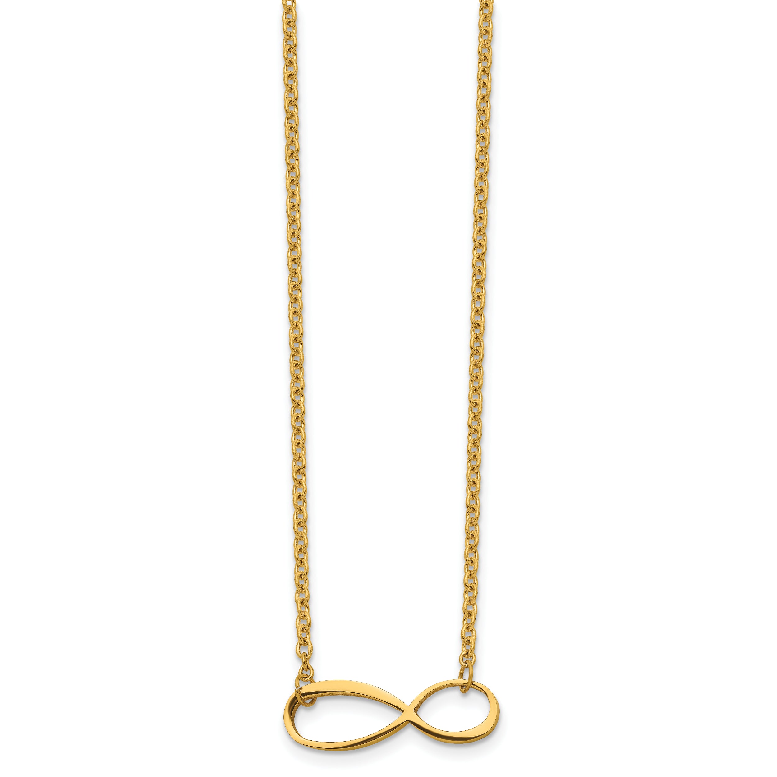 Chisel Stainless Steel Polished Yellow IP-plated Infinity Symbol on a 20 inch Cable Chain Necklace