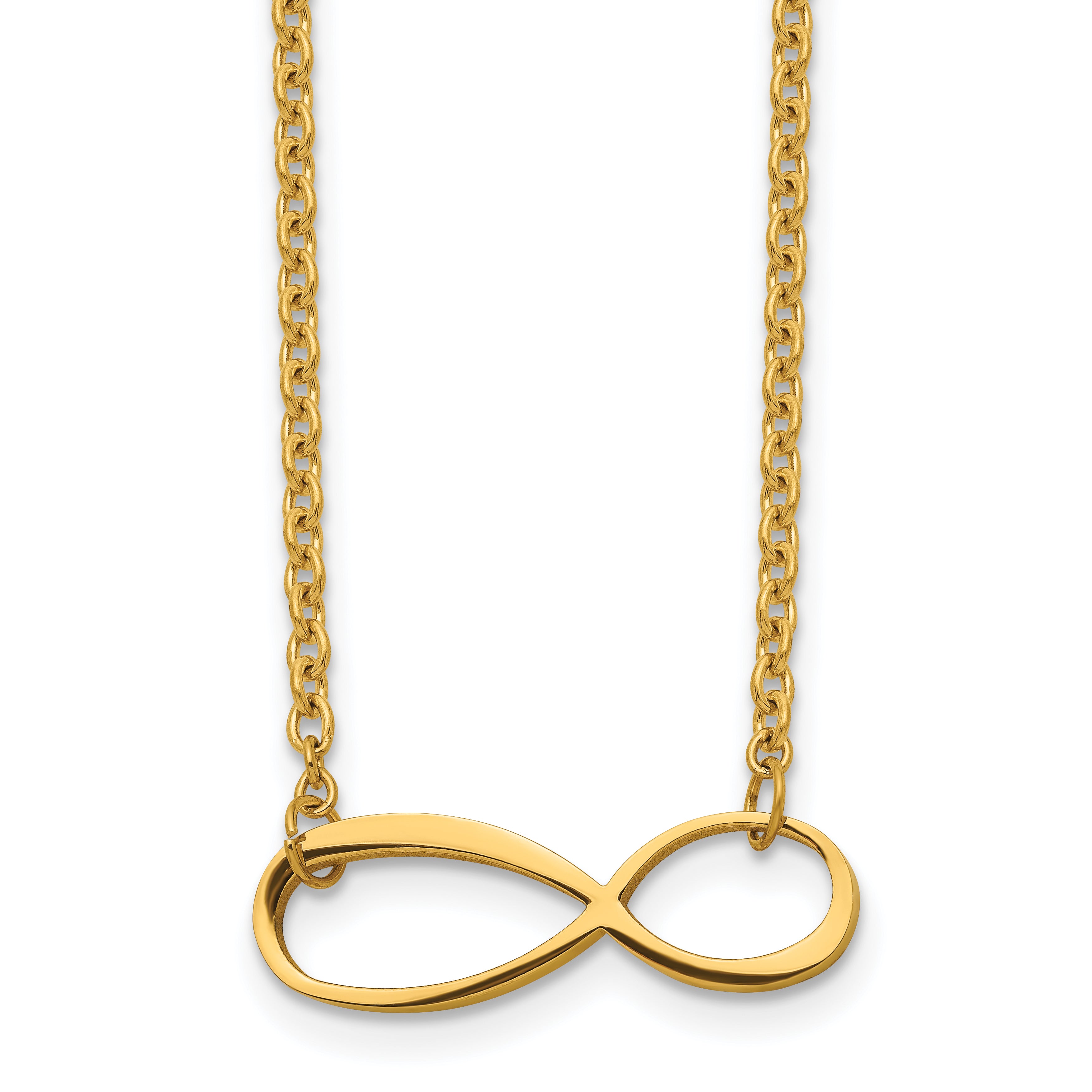 Chisel Stainless Steel Polished Yellow IP-plated Infinity Symbol on a 20 inch Cable Chain Necklace