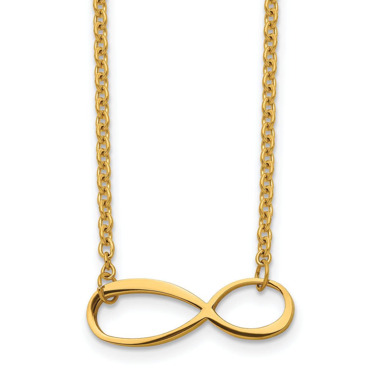 Chisel Stainless Steel Polished Yellow IP-plated Infinity Symbol on a 20 inch Cable Chain Necklace