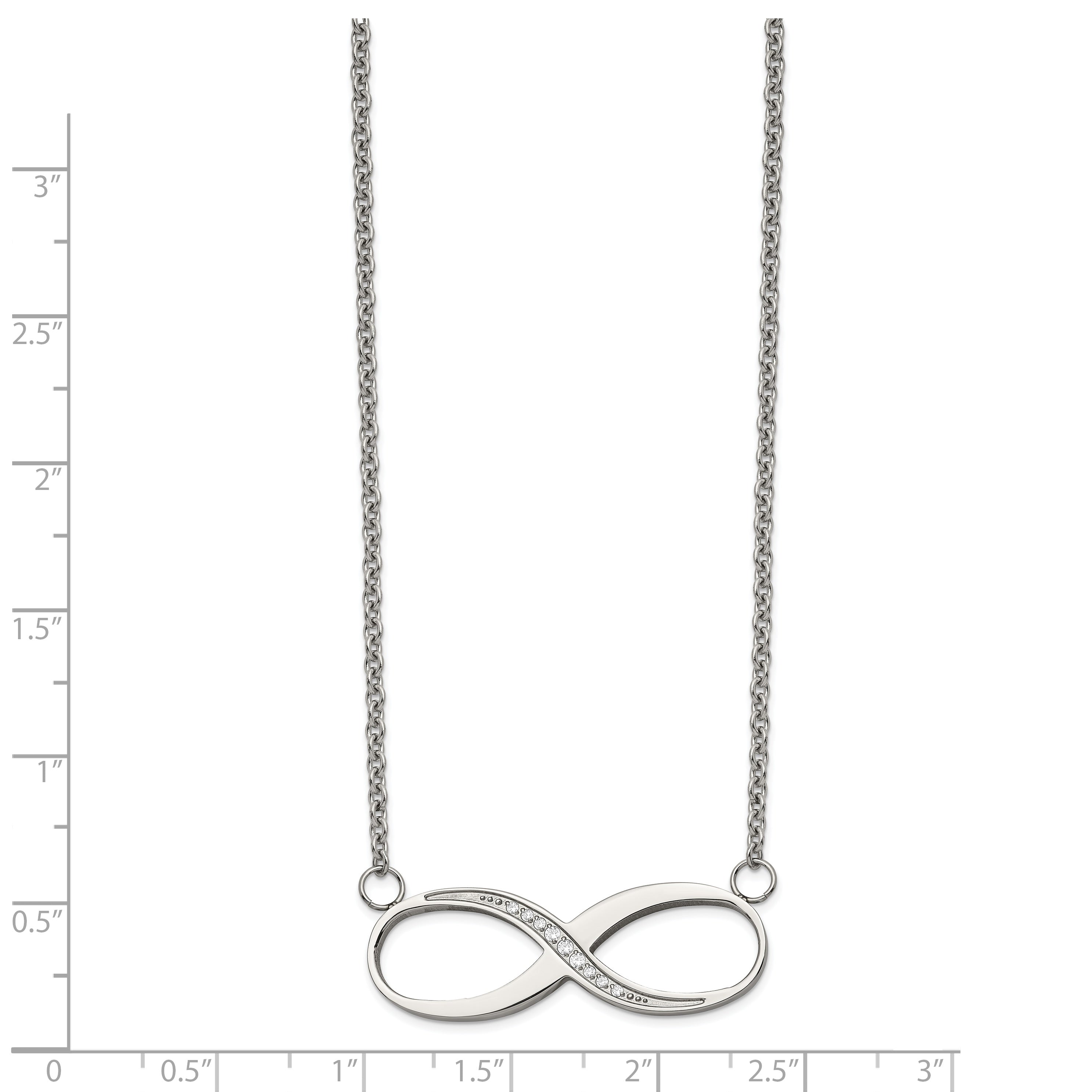 Chisel Stainless Steel Polished Infinity Symbol with CZ on a 20 inch Cable Chain Necklace