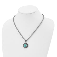 Stainless Steel Antiqued & Polished Imitation Turquoise w/2in ext Necklace