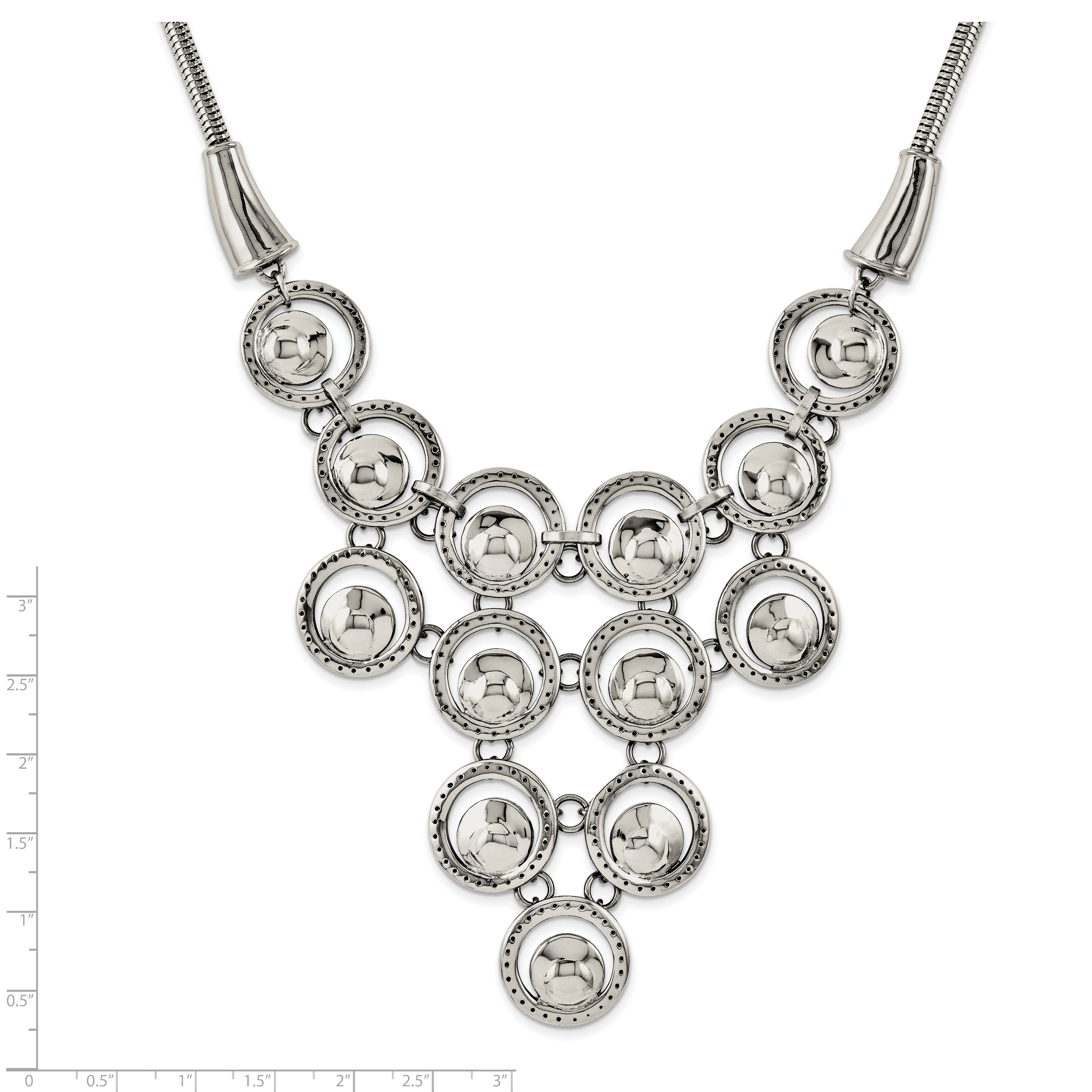 Stainless Steel Polished Multi-circle 19in w/2in ext Necklace