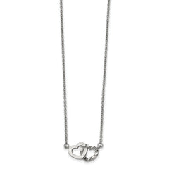 Chisel Stainless Steel Polished and Textured Interlocking Hearts on an 18 inch Cable Chain Necklace