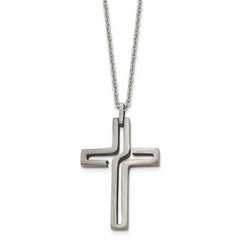 Chisel Stainless Steel Brushed and Antiqued Cut-out Design Cross Pendant on a 20 inch Cable Chain Necklace