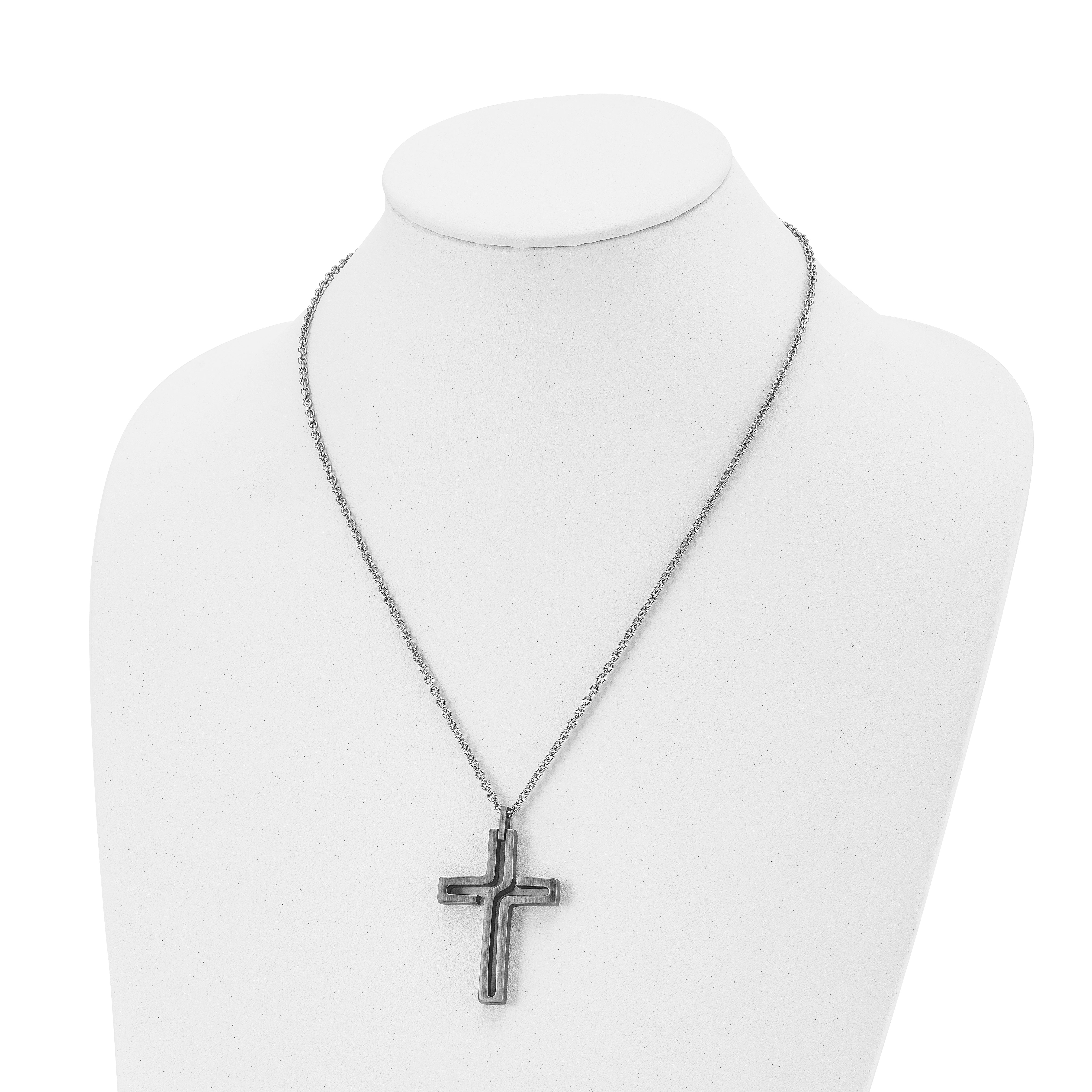 Chisel Stainless Steel Brushed and Antiqued Cut-out Design Cross Pendant on a 20 inch Cable Chain Necklace